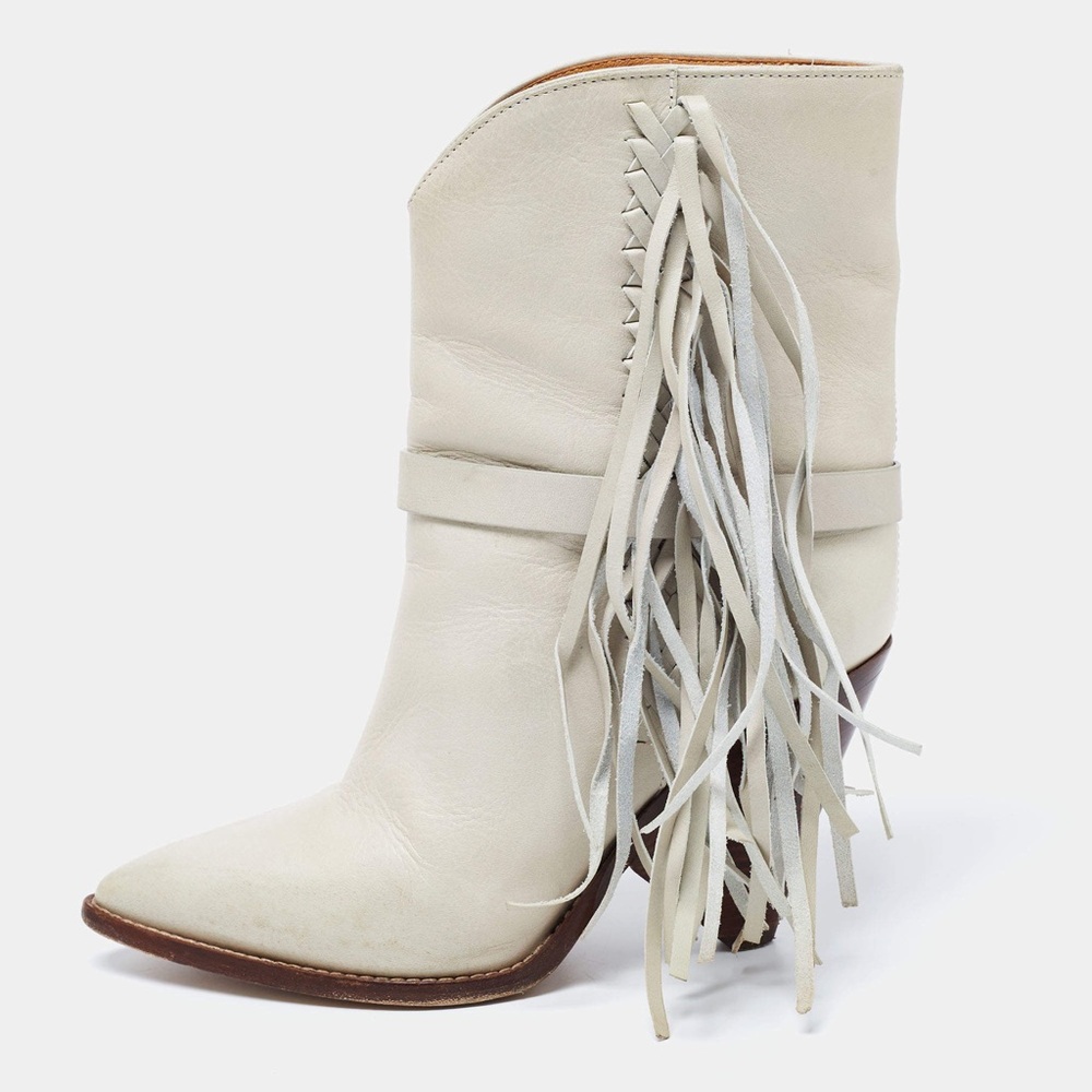 ISABEL MARANT Loffen Fringed Leather Ankle Boots, Size 37 - Picture 9 of 13